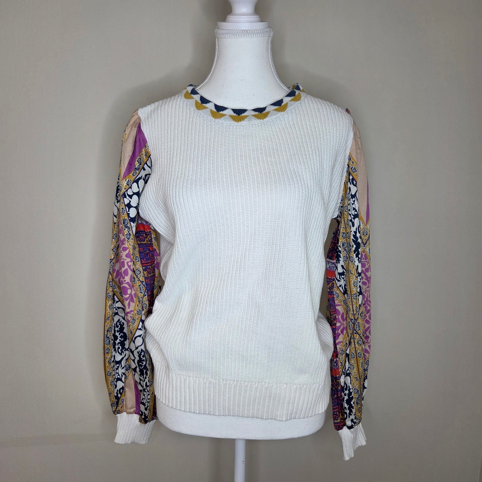 Fate White Pointelle Knit Scalloped Sweater 100% Cotton Coquette Size L